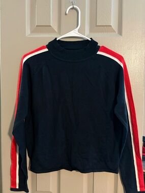 Women’s Navy Crop Sweater with Red & White Stripe Detail